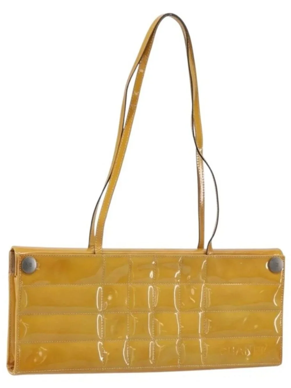 CHANEL Choco Bar Shoulder Bag Enamel Yellow CC Auth 152372